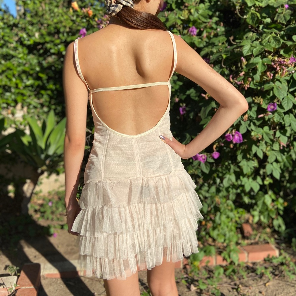 Vintage Beige Tulle Mini Dress - Picture 5 of 5
